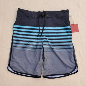 Mossimo black, teal, and gray striped board shorts